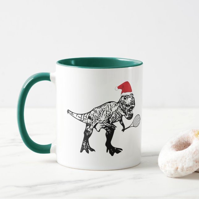 Christmas Tennis Dinosaur Mug (With Donut)
