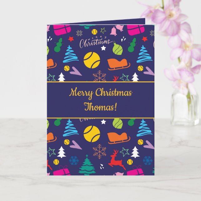 🎄Christmas 🎾tennis navy blue Christmas Card (Orchid)