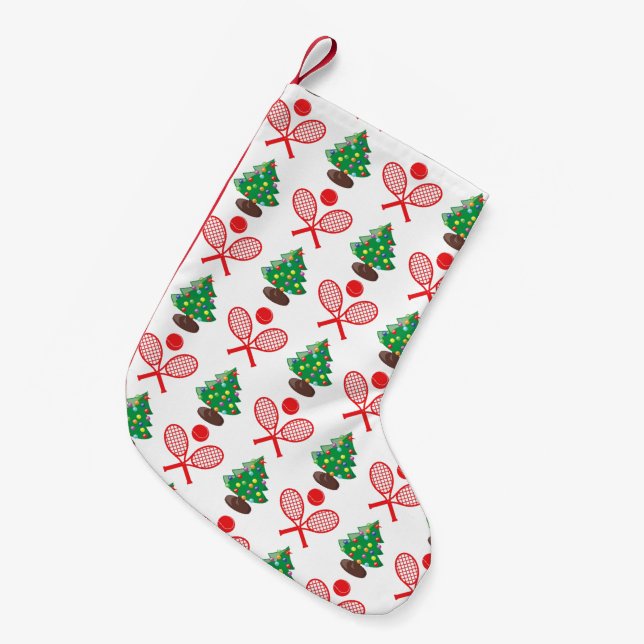 Christmas tennis pattern custom background colour small christmas stocking (Front (Hanging))