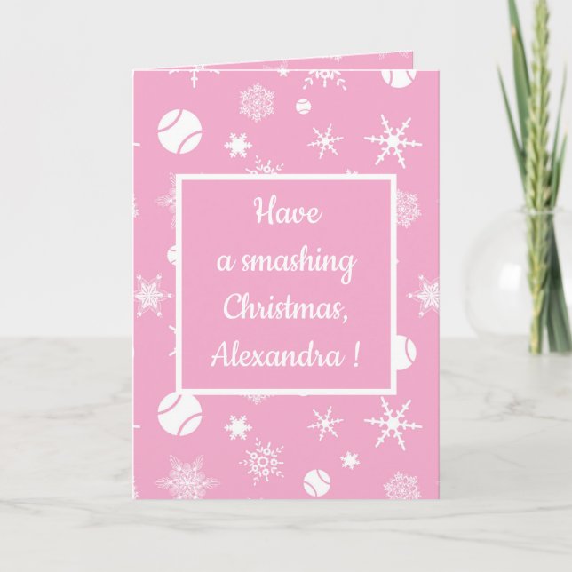 🎄Christmas 🎾tennis pink and white Card (Front)