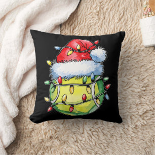 Christmas Tennis Player Santa Hat Throw Pillow