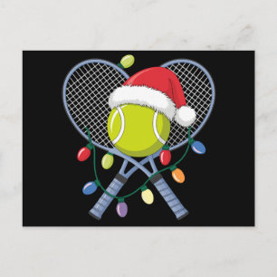 Christmas Tennis Rackets Ball Santa Hat Lights Holiday Postcard