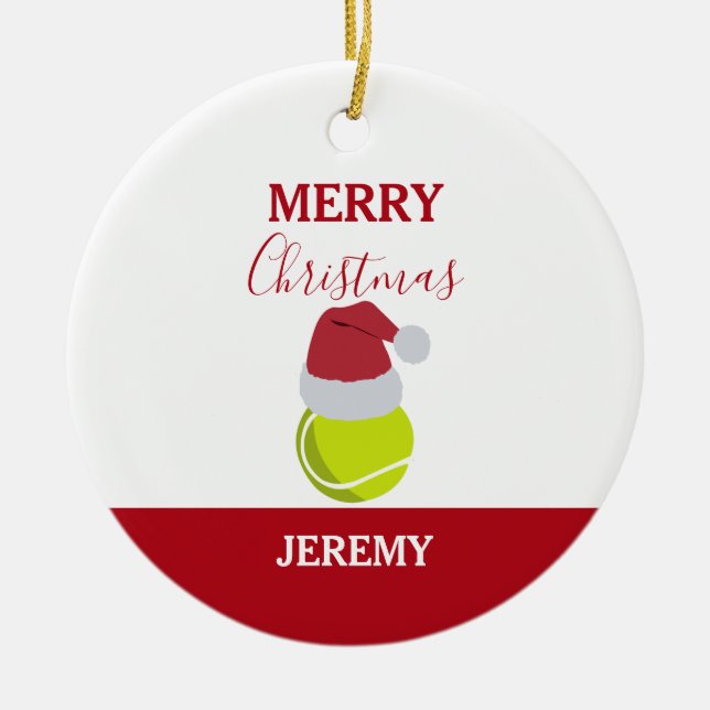 Christmas Tennis Sports Ball Custom Name Ceramic Ornament (Front)
