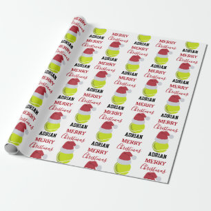 Christmas Tennis Sports Ball Custom Name Wrapping Paper