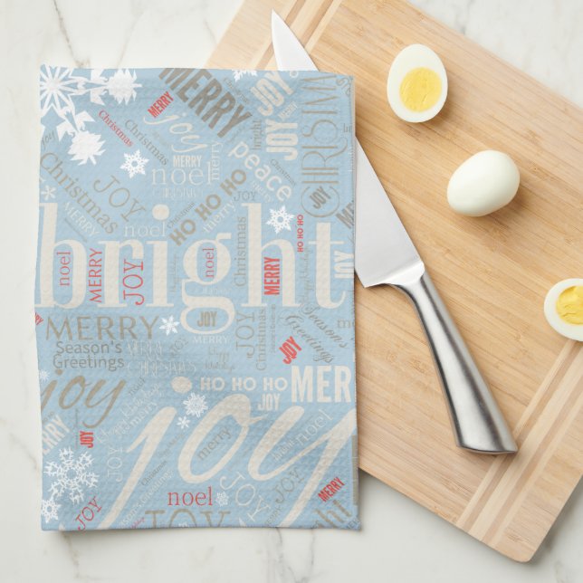 Christmas Text and Snowflake Pattern Blue ID257 Kitchen Towel (Quarter Fold)