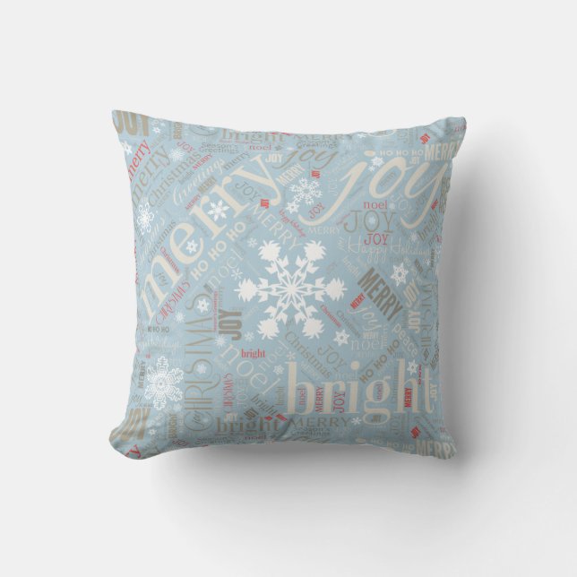 Christmas Text and Snowflake Pattern Blue ID257 Throw Pillow (Front)