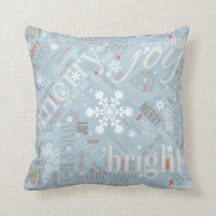 Christmas Text and Snowflake Pattern Blue ID257 Throw Pillow