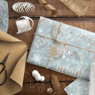 Christmas Text and Snowflake Pattern Blue ID257 Wrapping Paper