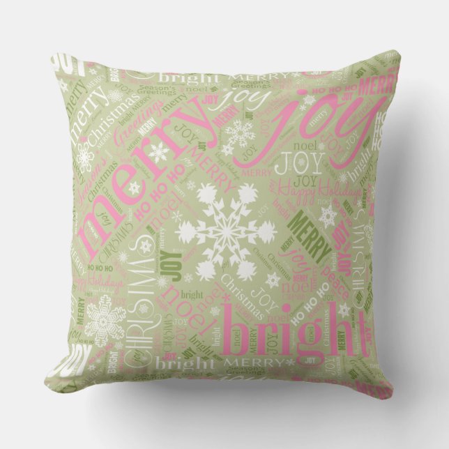 Christmas Text and Snowflake Pattern Pink ID257 Throw Pillow (Front)