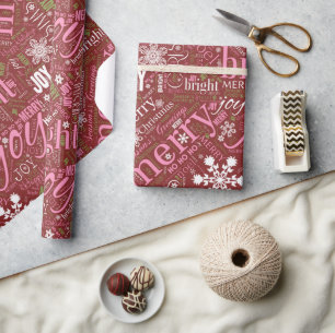 Christmas Text and Snowflake Pattern Red ID257 Wrapping Paper
