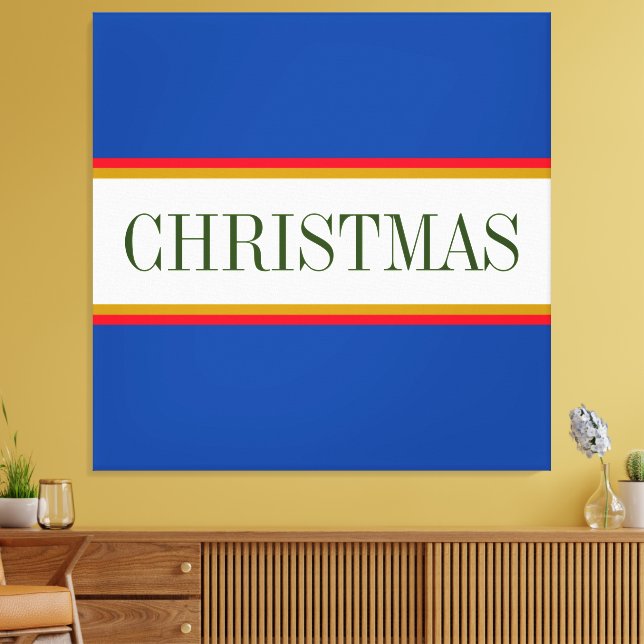 CHRISTMAS Text Festive Alpine Blue White Stripes Canvas Print (Insitu(LivingRoom))