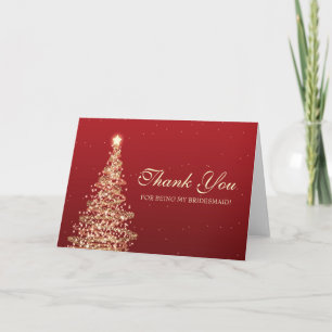 Christmas Thank You Bridesmaid Red Gold Card