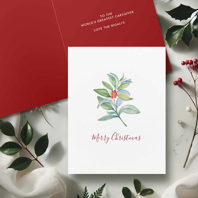 Christmas Thank You Cards Watercolor Botanicals (Watercolor Christmas cards botanical leaves and berries art by Victoria Grigaliunas DoTellABelle)