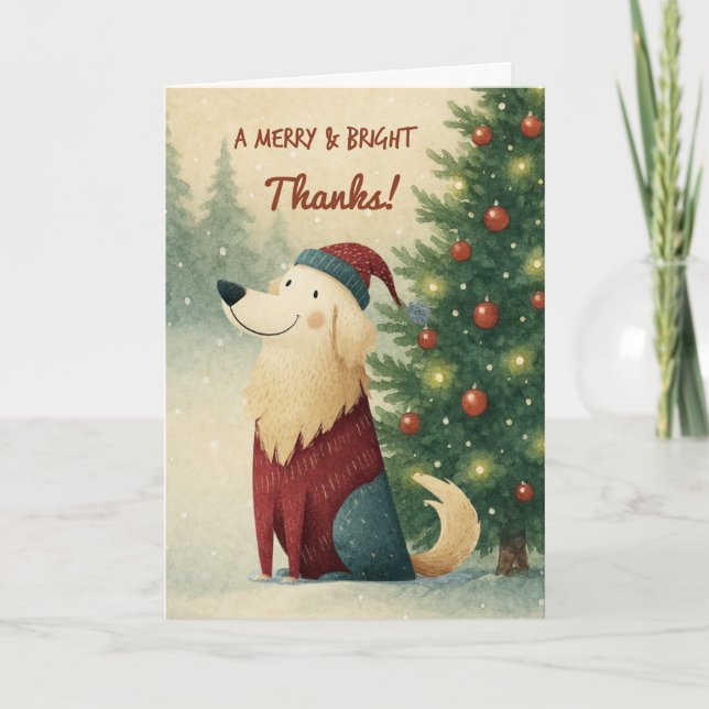 Christmas Thank You Golden Retriever in Santa Hat Card (Front)
