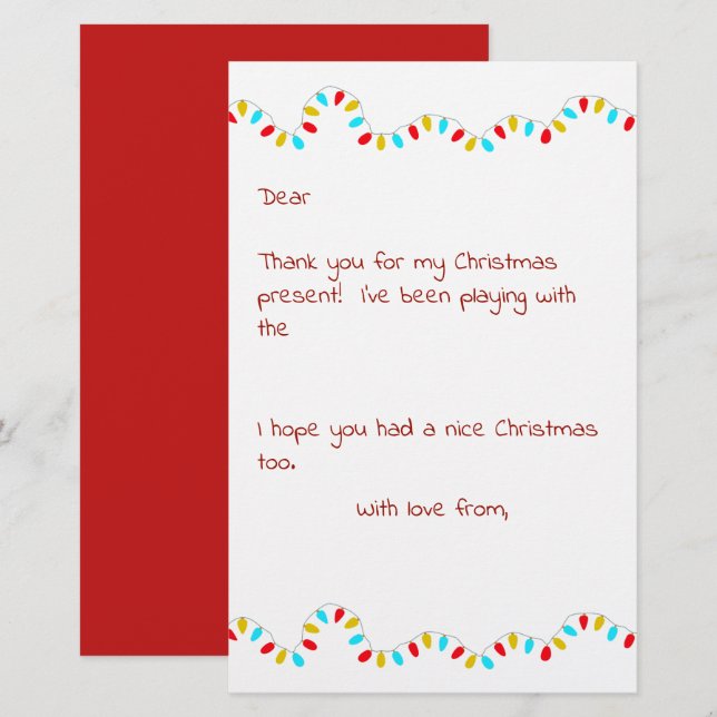 Christmas Thank You Letter From Kids Stationery (Front/Back)
