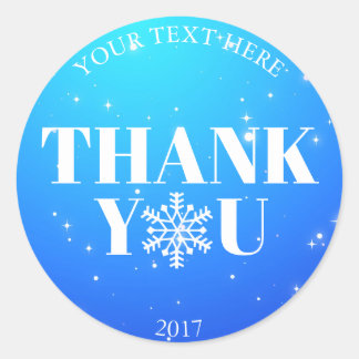Christmas Thank You Snowflakes Blue White Classic Round Sticker