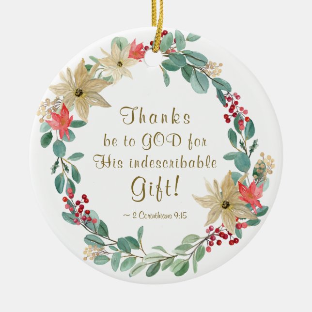 Christmas Thanks be to God Bible Verse Ceramic Ornament (Front)
