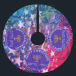 Christmas | Thanksgiving | Hanukkah | CUSTOM Brushed Polyester Tree Skirt<br><div class="desc">This MULTI HOLIDAY TREE SKIRT has been designed for families to celebrate three festive holidays - THANKSGIVING, HANUKKAH and CHRISTMAS. So whether you celebrate 'Chrismukkah' or 'Thanksgivukkah', etc, this tree skirt covers all bases. Suitable for Christmas trees and Menorah trees. CUSTOMIZE the text in each of the three circles, which...</div>