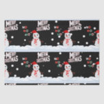 Christmas The Snowman Tissue Paper<br><div class="desc">This tissue paper showcases the words "Merry Christmas Ho Ho Ho" in a unique print font with multi-coloured letters and Christmas The Snowman wear red and white with snow falling in the background in this X-mas theme and style. Heavier paper weight provides more padding for delicate or heavier items with...</div>