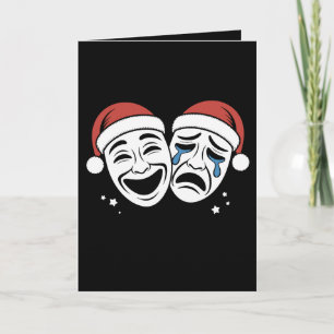 Christmas Theatre Masks Comedy Tragedy Santa Hats Card