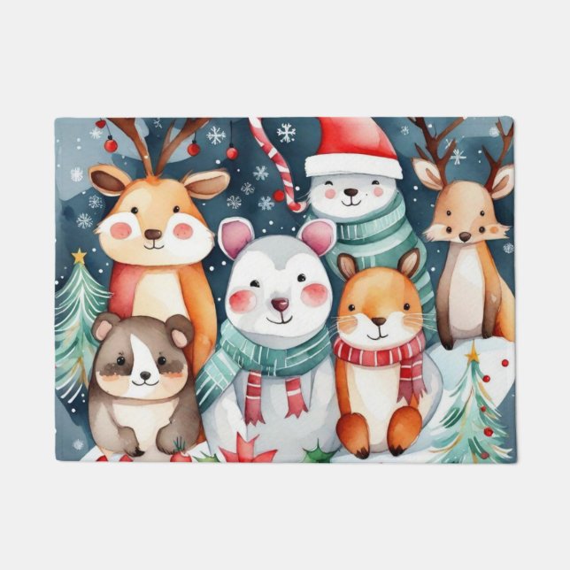 Christmas theme Christmas cute animals  Doormat (Front)