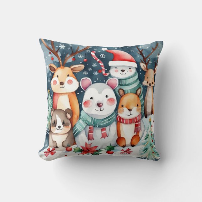 Christmas theme Christmas cute animals  Throw Pillow (Front)