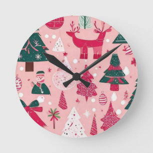 Christmas theme Christmas trees snowflake  Round Clock