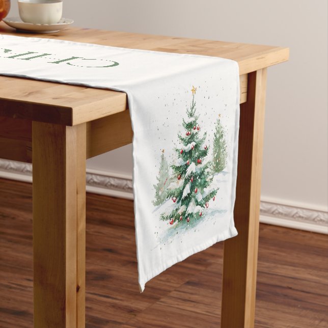 Christmas Theme Christmas Wishes Retro Typography Short Table Runner (In Situ)