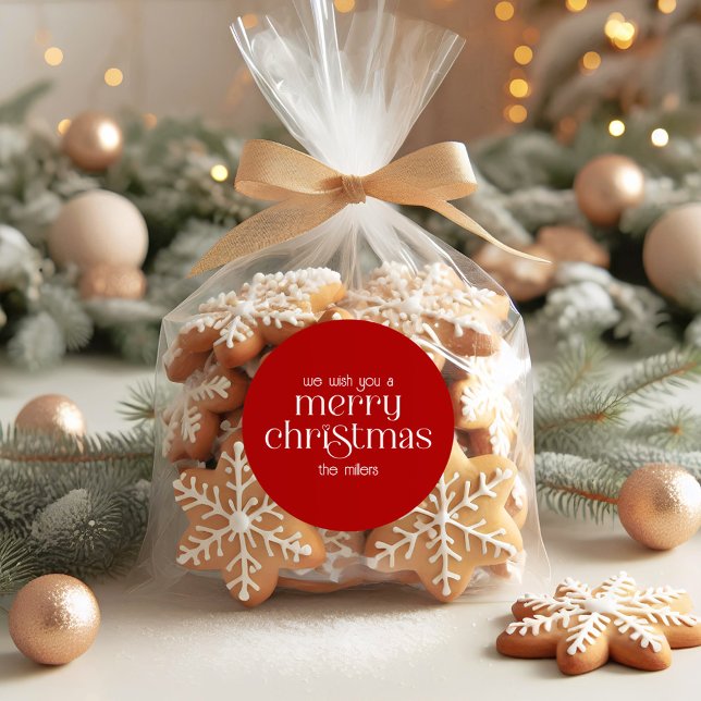 Christmas Theme Design Red Retro Typography Classic Round Sticker (Creator Uploaded)