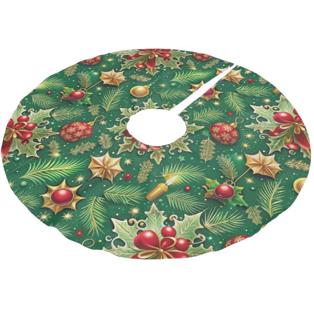 Christmas Theme Festive Colorful Pattern Brushed Polyester Tree Skirt (Angled)