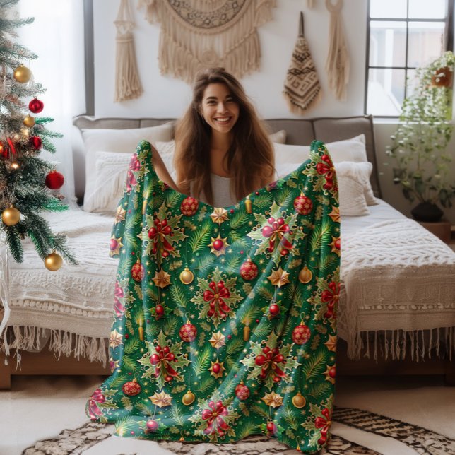 Christmas Theme Festive Colourful Pattern Fleece Blanket (Creator Uploaded)