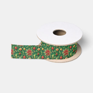 Christmas Theme Festive Colourful Pattern Satin Ribbon