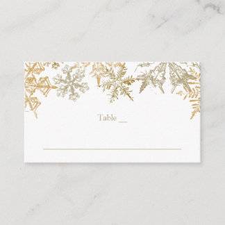 Christmas Theme Gold Snowflakes Elegant Wedding Place Card