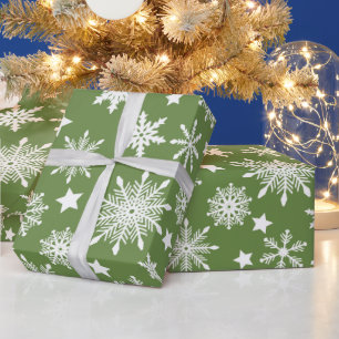 Christmas Theme Green White Snowflakes Pattern Wrapping Paper