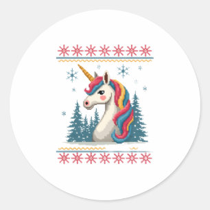 Christmas Theme Knitted Unicorn Unicorns T-Shirt ( Classic Round Sticker