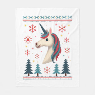 Christmas Theme Knitted Unicorn Unicorns T-Shirt ( Fleece Blanket
