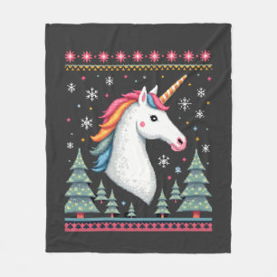 Christmas Theme Knitted Unicorn Unicorns T-Shirt ( Fleece Blanket