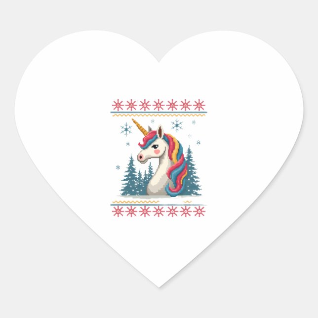 Christmas Theme Knitted Unicorn Unicorns T-Shirt ( Heart Sticker (Front)