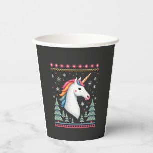 Christmas Theme Knitted Unicorn Unicorns T-Shirt ( Paper Cups