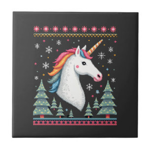 Christmas Theme Knitted Unicorn Unicorns T-Shirt ( Tile