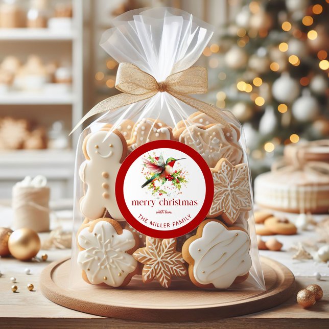 Christmas Theme Merry Christmas Hummingbird Classic Round Sticker (Creator Uploaded)