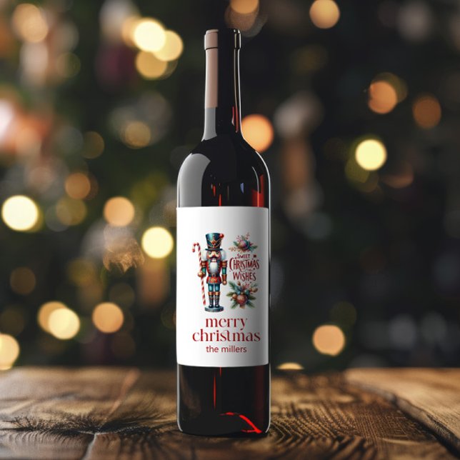 Christmas Theme Nutcracker Retro Typography Wine L Label (Creator Uploaded)