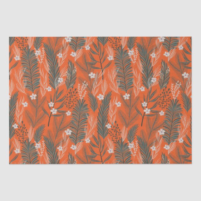 Christmas theme pattern greenery white flowers tissue paper (Front)