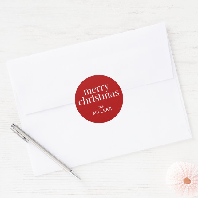 Christmas Theme Retro Merry Christmas Typography Classic Round Sticker (Envelope)