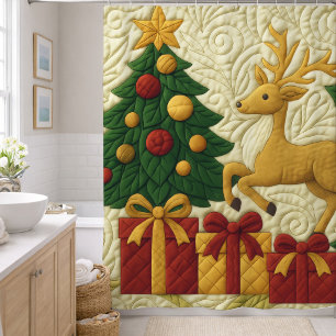 Christmas Theme Tree Reindeer Gifts Quilted Look