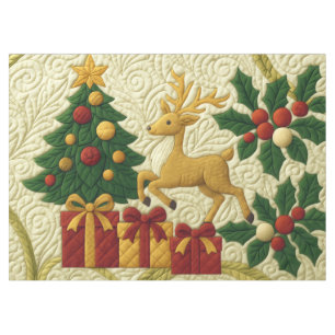 Christmas Theme Tree Reindeer Gifts Quilted Look Tablecloth