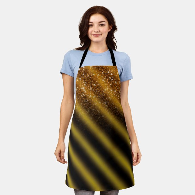 Christmas Theme  Wavy Gold & Black, Green, Red Apron (Worn)