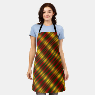 Christmas Theme Wavy Pattern Gold & Red & Green, Apron