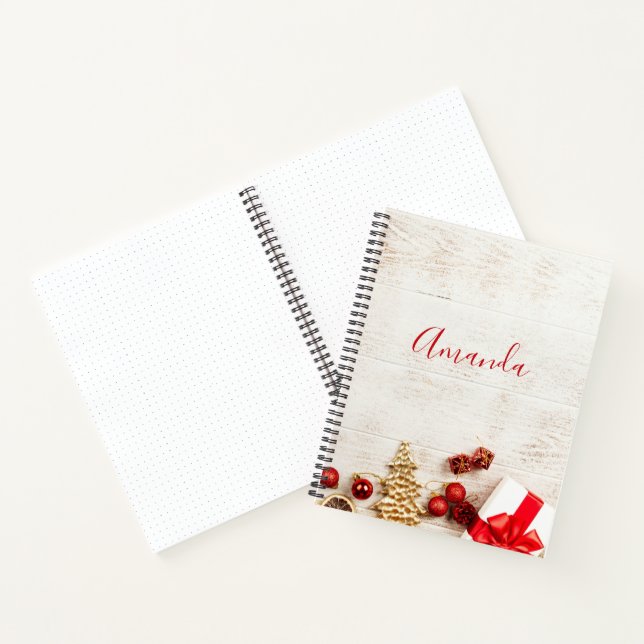  Christmas Themed Items on a Rustic Wooden Board Notebook (Inside)