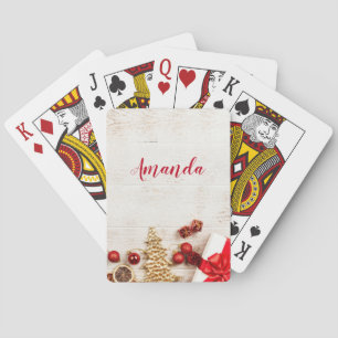 Christmas Themed Items on a Rustic Wooden Board Playing Cards